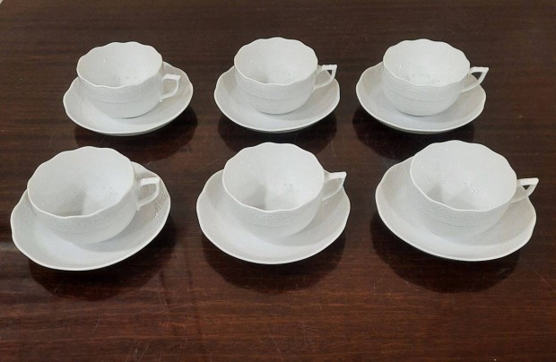 6 db Fehér Herendi porcelán teás csésze + alj eladó!