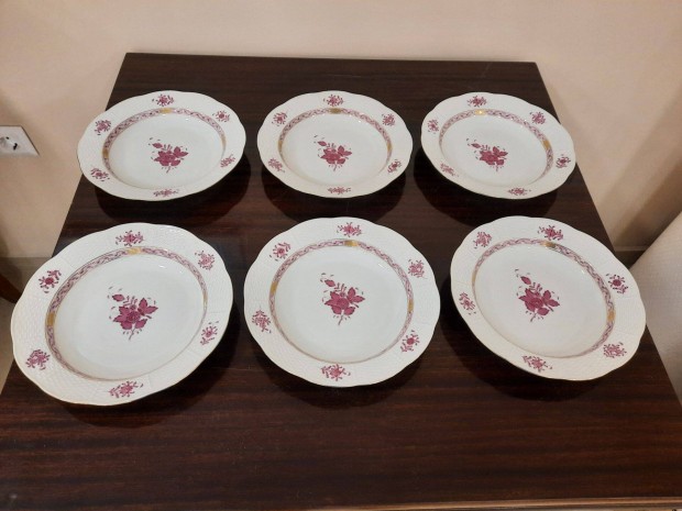 6 db Herendi Apponyi pur-pur mints porceln leveses, mly tnyr