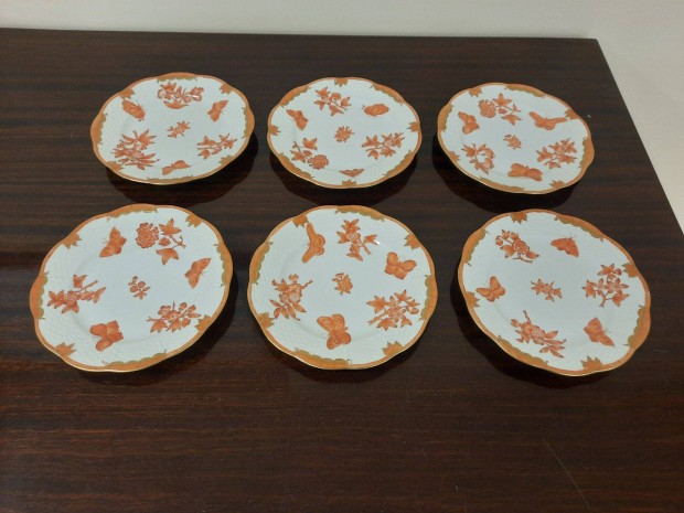 6 db Herendi Orange Viktória mintás porcelán süteményes tányér készlet