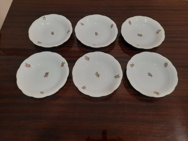 6 db Herendi mályva virágmintás kompótos, savanyúságos tál, tányér