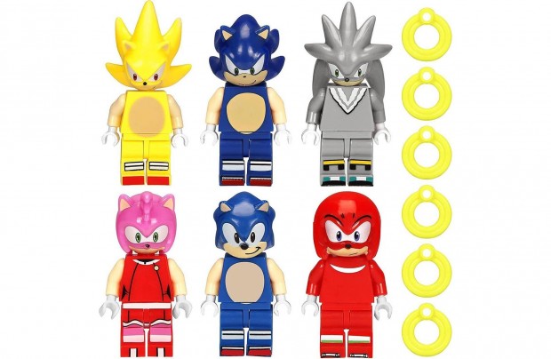 6 db-os Sonic a sndiszn mini figura szett gyrkkel
