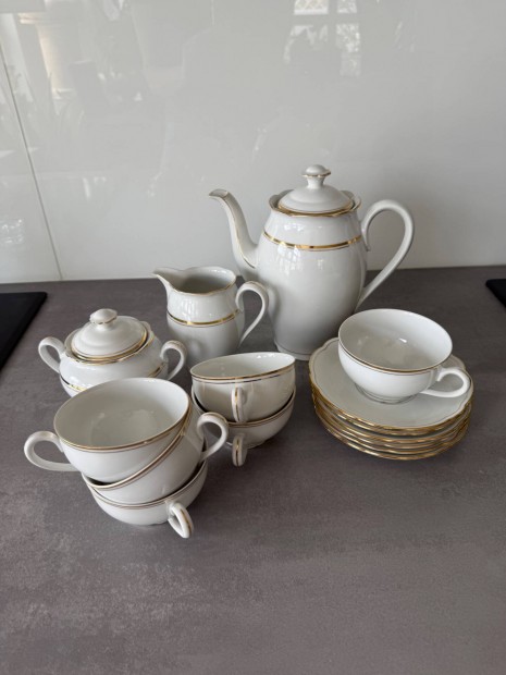 6 személyes cseh porcelán fehér arany tea teás csésze készlet eladó