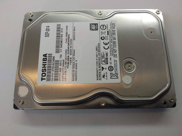 7200rpm Toshiba 3.5 500GB 32MB SATA3 DT01ACA050 HDD merevlemez 100% OK