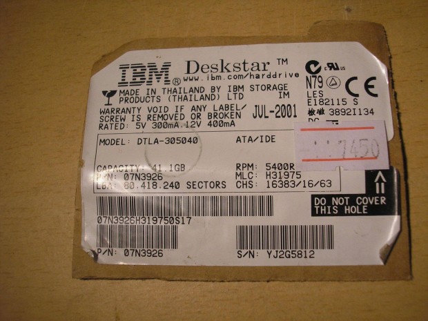 7450 IBM Dtla-305040 HDD elektronika 11K2793 H31975 F 11K2793 01