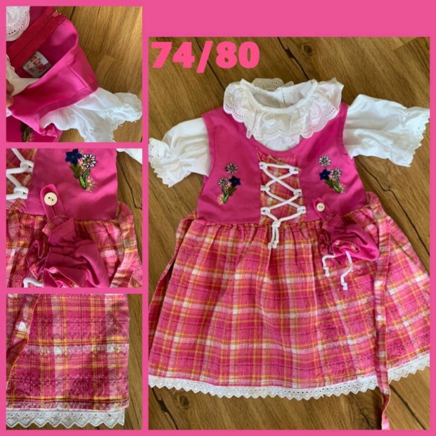 74/80-as pink kocks Kislny Dirndl ruha blzzal