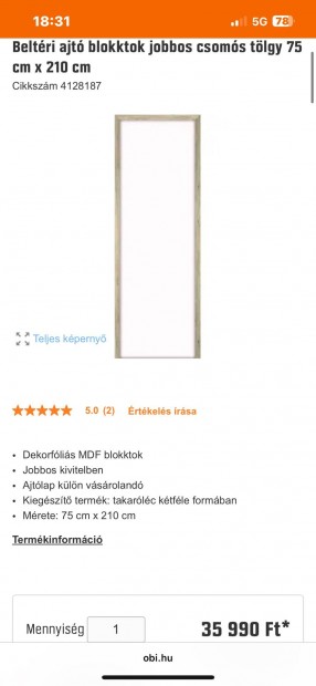 75x210 cm csomós tölgy ajtó és blokktok jobbos