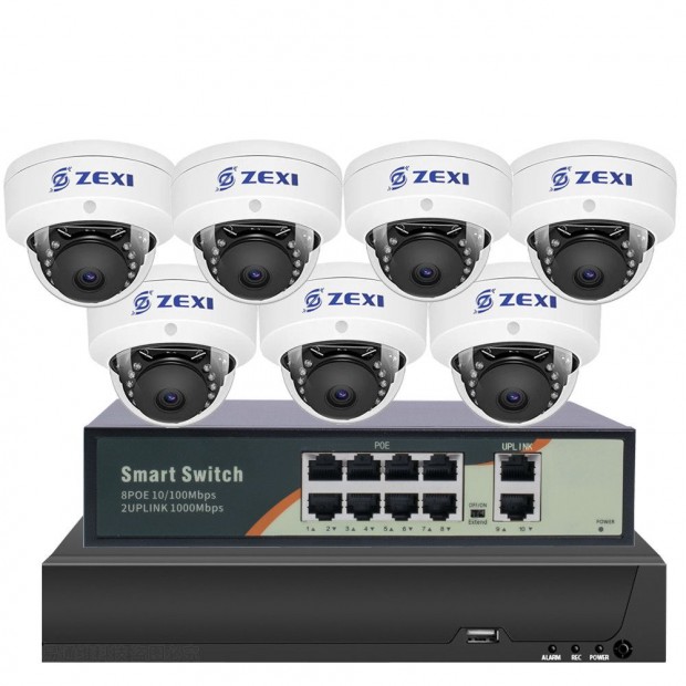 7 KAMERS 5MP IP, PoE SWITCH, H.265, ONVIF DOME KAMERA RENDSZER