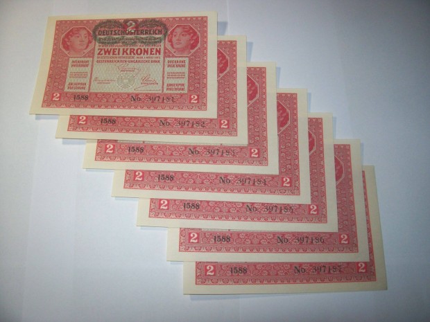7 db sorszám követő. 2 korona bankjegy 1917, Dö felülbélyegzéss