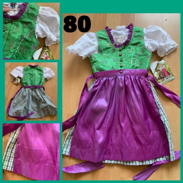 80-as zld-lila Kislny Dirndl ruha blzzal /j/