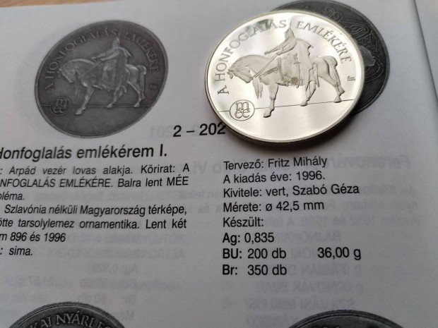 896-1996 Honfoglalsi jubileumi ezst emlkrem