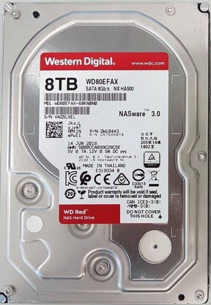 8TB Western Digital RED NAS merevlemez eladó (használt /1)