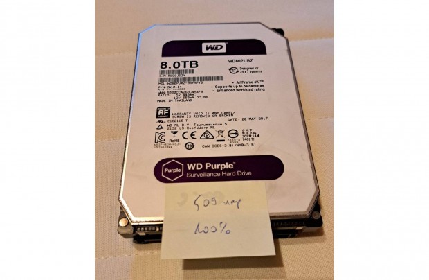 8TB merevlemez Wester Digital Purple HDD SATA3 5400RPM 64MB