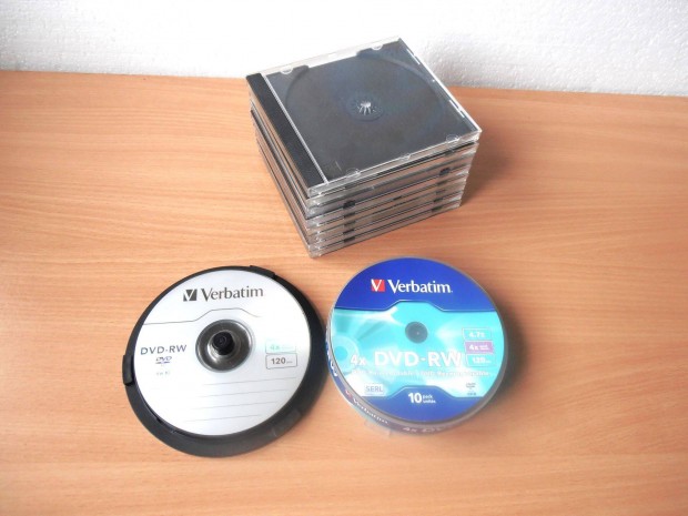 8 db j Verbatim DVD-RW jrarhat lemez hengerben, + 8 db tok