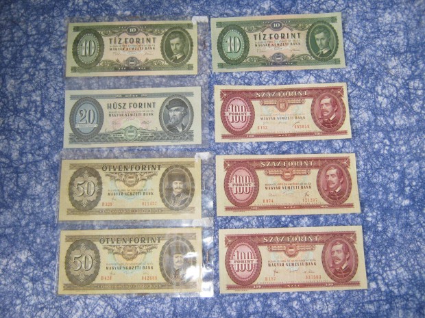 8 db hajtatlan Forint papírpénz, bankjegy (10, 20, 50, 100)