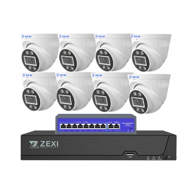 8 kamers 4MP biztonsgi rendszer beltri dome IP, POE switch, AI, Mi