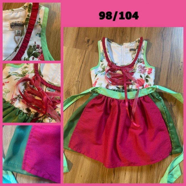 98/104-es pink-zld Kislny Dirndl ruha /Alpin/