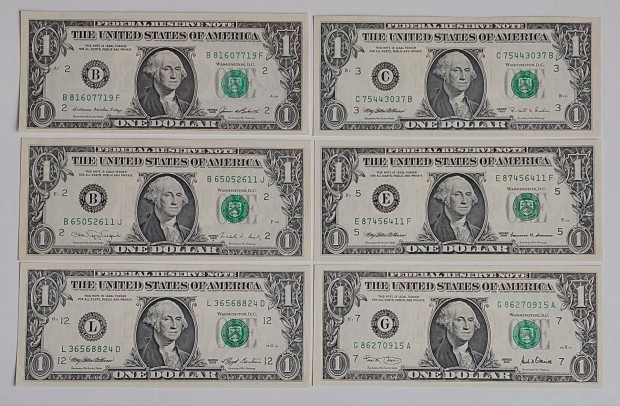 9 db USA 1 dollr, UNC bankjegy