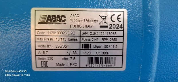 ABAC Montecarlo L20 50 literes 10 bar kompresszor elad