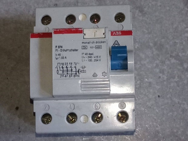 ABB F374 3 fzis FI-rel, ram vdkapcsol, v rel 40A / 30mA