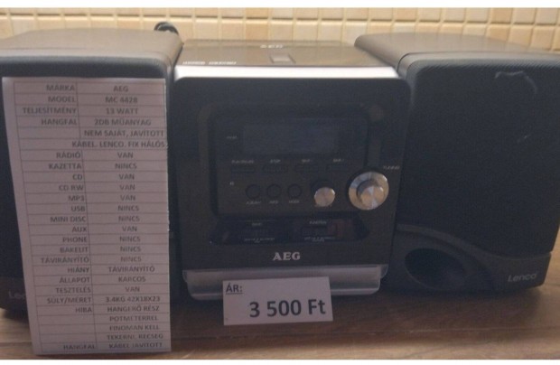 AEG MC 4428 mini HI-FI fekete, 13 W, kishibs!