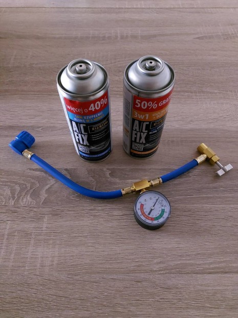 A/C Fix Autóklíma töltő Hűtőközeg R134A + R134A tömítő 3az1ben + Kábel