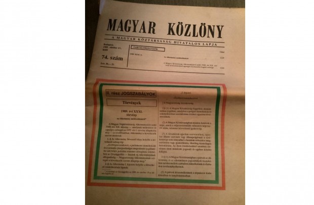 A Magyar Kzlny 1989.oktber 23-i 74. szmvaz Alkotmny mdostsrl
