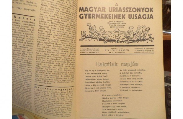 A Magyar Uriasszonyok gyermekeinek jsga 1936 - 1939