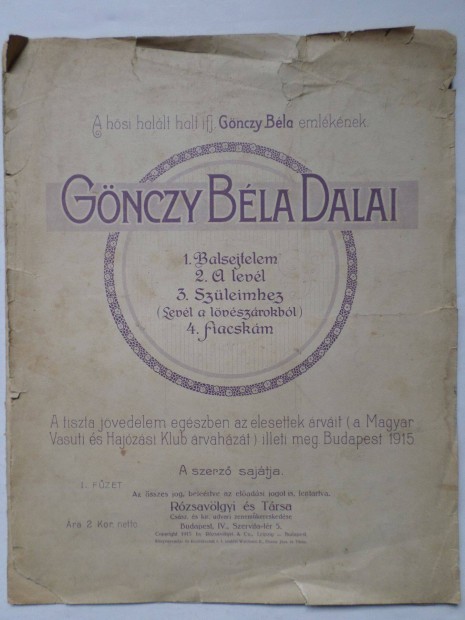 A hősi halált halt ifj. Gönczy Béla dalai - kotta