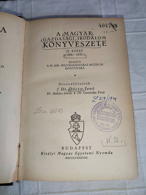 A magyar gazdasgi irodalom knyvszete II. ktet (1806-1830)