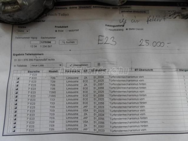 Ablakemelő motor - bmw 7-es sorozat