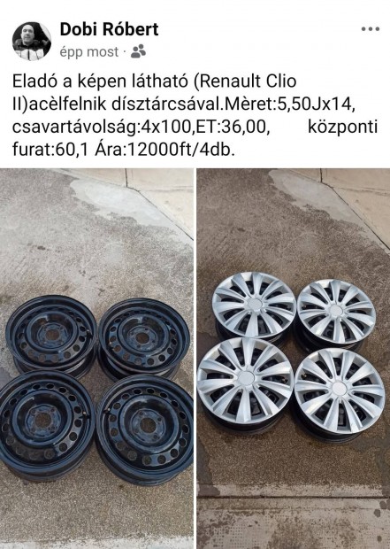 Acélfelnik dísztárcsával eladó
