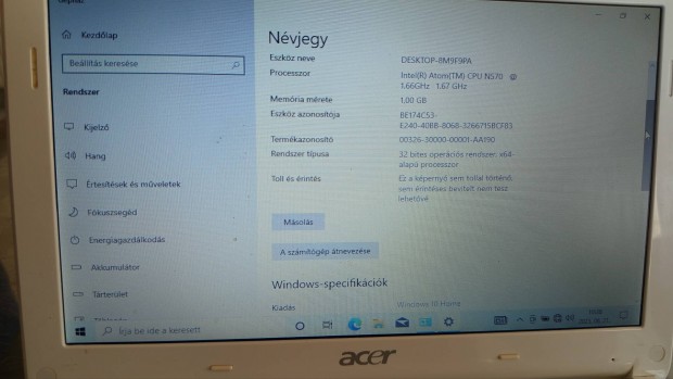 Acer aspire one mini laptop win10