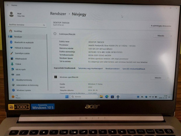 Acer laptop jogtiszta Windows 11-gyel olcsn