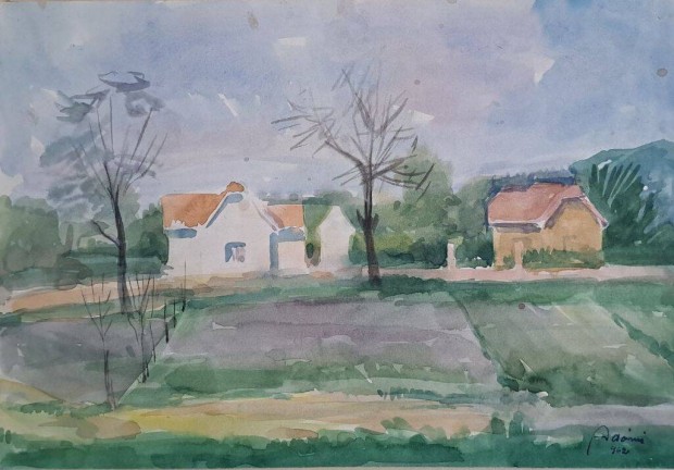 Admi Sndor (1912 k.-1991): Napfnyes tj. Akvarell, papr, 19x27 cm-