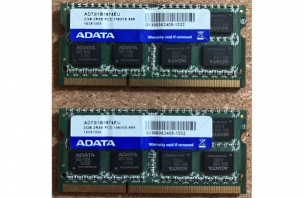 Adata 2x2GB 2Rx8 PC3-10600S notebook memria pr, hasznlt