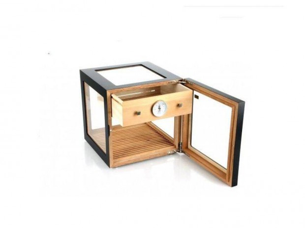 Adorini Cube Deluxe Humidor, fekete szivar szekrény - körbe üveges, 10