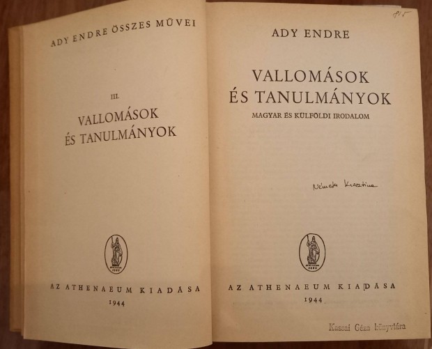 Ady Endre: Vallomsok s tanulmnyok