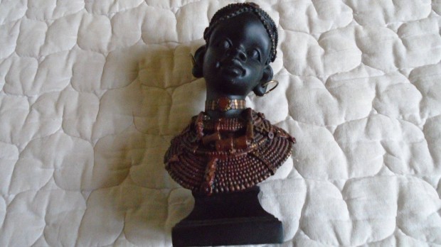 Afrikai ni fej-nyak szobor - kszerekkel - sttbarna-fekete