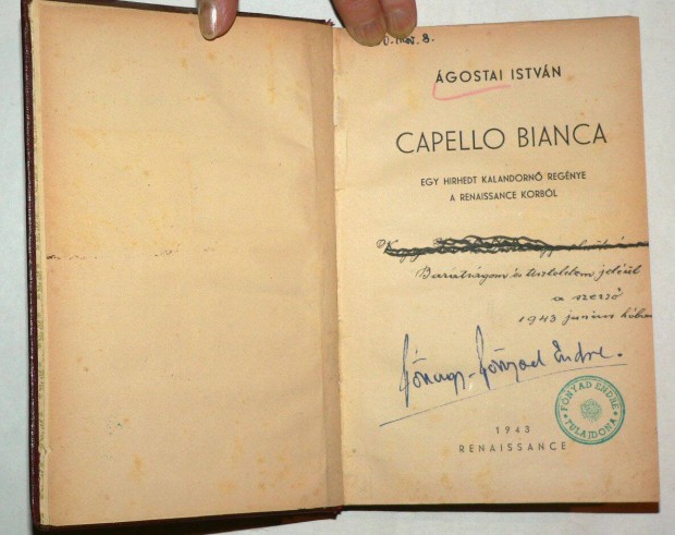 gostai Istvn Capello Bianca / knyv Renaissance kiads 1943