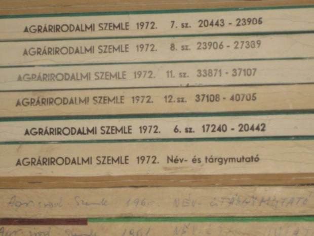 Agrárirodalmi Szemle 1972 6.-8., 11.-12. és név- és tárgymutató