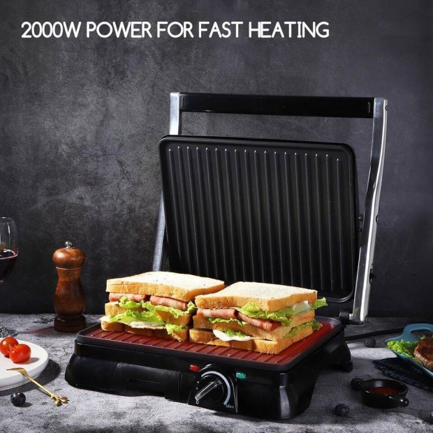 Aigostar Samson Kontaktgrill, Panini Grill, Szendvicsst, 2000 Watt