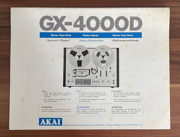 Akai Gx 4000 D gyri eredeti hasznlati utasts, gpknyv