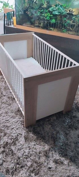 Akciós Prémium Tölgy - fehér színű 70x140 es kiságy babaágy és matrac