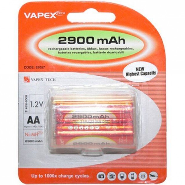 Akkumultor : 2x 2900 mAh (AA) Ni-MH + tart (0908)