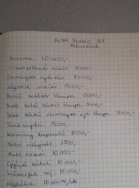 Alfa Romeo 147 bontott alkatrszek 