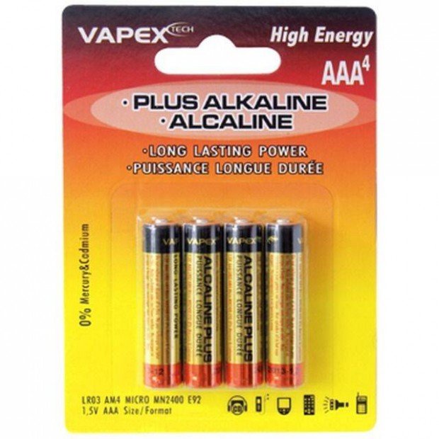 Alkli Elem: Vapex Plus Alkaline 4x AAA Tartselem