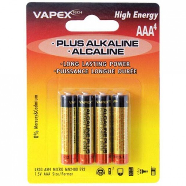 Alkli Elem: Vapex Plus Alkaline 4x AAA Tartselem (0908)