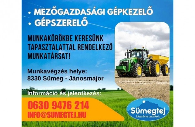 Állás lehetőség/ Mezőgazdasági gépkezelő