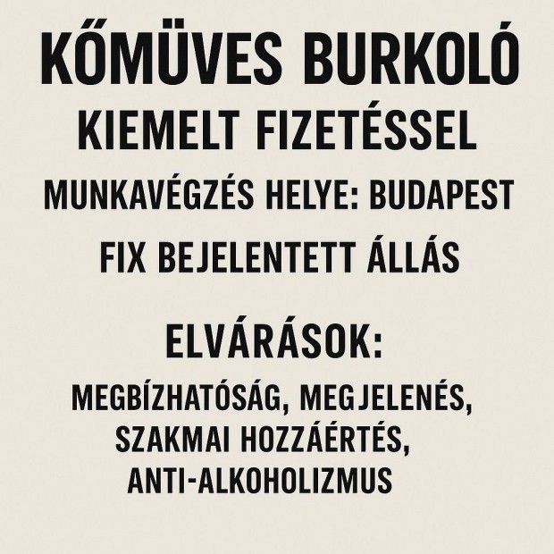 Álláshirdetés Kőműves / Burkoló munkakör