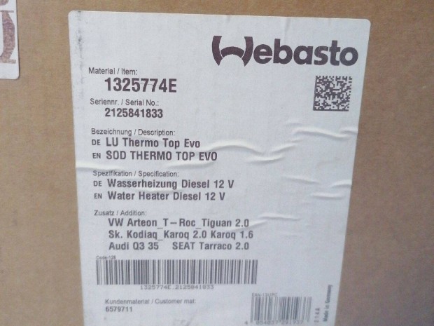 Állófűtés webasto AUDI Skoda SEAT VW compact Új !!!